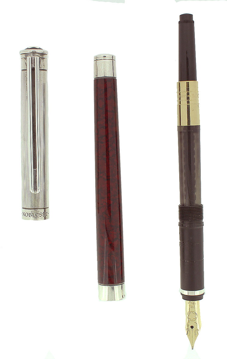 CIRCA 1990 MONTBLANC NOBLESSE TYPE IV RED MARBLED LACQUER 18K NIB FOUNTAIN PEN OFFERED BY ANTIQUE DIGGER
