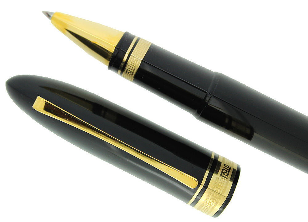 OMAS 360 JET BLACK ROLLERBALL PEN WITH GOLD TRIM NEW OLD STOCK