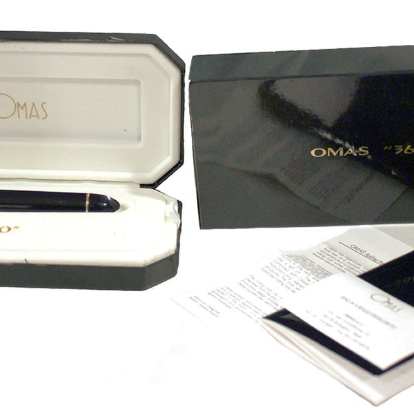 OMAS 360 JET BLACK ROLLERBALL PEN WITH GOLD TRIM NEW OLD STOCK
