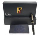 OMAS BOLOGNA CELLULOID BLACK AND GOLD FOUNTAIN PEN MINT IN BOX 14K NIB NOS OFFERED BY ANTIQUE DIGGER