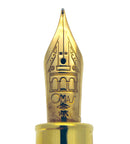 OMAS BOLOGNA CELLULOID BLACK AND GOLD FOUNTAIN PEN MINT IN BOX 14K NIB NOS OFFERED BY ANTIQUE DIGGER