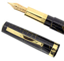 OMAS BOLOGNA CELLULOID BLACK AND GOLD FOUNTAIN PEN MINT IN BOX 14K NIB NOS OFFERED BY ANTIQUE DIGGER