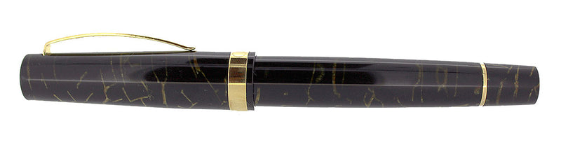 OMAS BOLOGNA CELLULOID BLACK AND GOLD FOUNTAIN PEN MINT IN BOX 14K NIB NOS OFFERED BY ANTIQUE DIGGER
