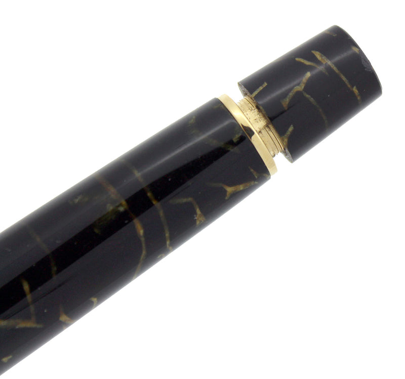 OMAS BOLOGNA CELLULOID BLACK AND GOLD FOUNTAIN PEN MINT IN BOX 14K NIB NOS OFFERED BY ANTIQUE DIGGER