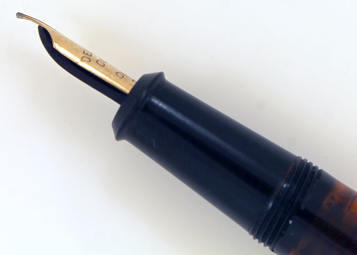 RESTORED 1938 ONOTO DE LA RUE RED MARBLED FOUNTAIN PEN PLUNGER FILLING