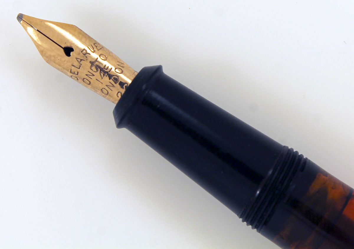 RESTORED 1938 ONOTO DE LA RUE RED MARBLED FOUNTAIN PEN PLUNGER FILLING