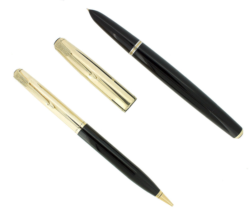 RARE PARKER 51 SOLID 14K GOLD SMOOTH CAPS FOUNTAIN PEN AND PENCIL SET RESTORED OFFERED BY ANTIQUE DIGGER