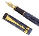1990 DUOFOLD INTERNATIONAL BLUE MARBLE FOUNTAIN PEN 18K MEDIUM NIB MINT OFFERED BY ANTIQUE DIGGER