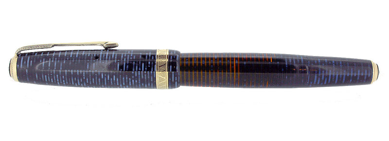 1941 PARKER VACUMATIC DOUBLE JEWEL AZURE PEARL FOUNTAIN PEN FLEX NIB RESTORED OFFERED BY ANTIQUE DIGGER