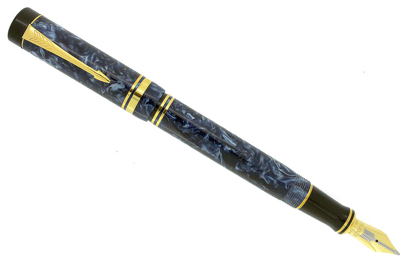 1987 DUOFOLD CENTENNIAL BLUE MARBLE FOUNTAIN PEN 18K FINE OBLIQUE