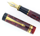 1998 DUOFOLD CENTENNIAL RED MARBLE FOUNTAIN PEN 18K FINE OBLIQUE NIB MINT