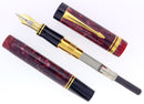 1998 DUOFOLD CENTENNIAL RED MARBLE FOUNTAIN PEN 18K FINE OBLIQUE NIB MINT