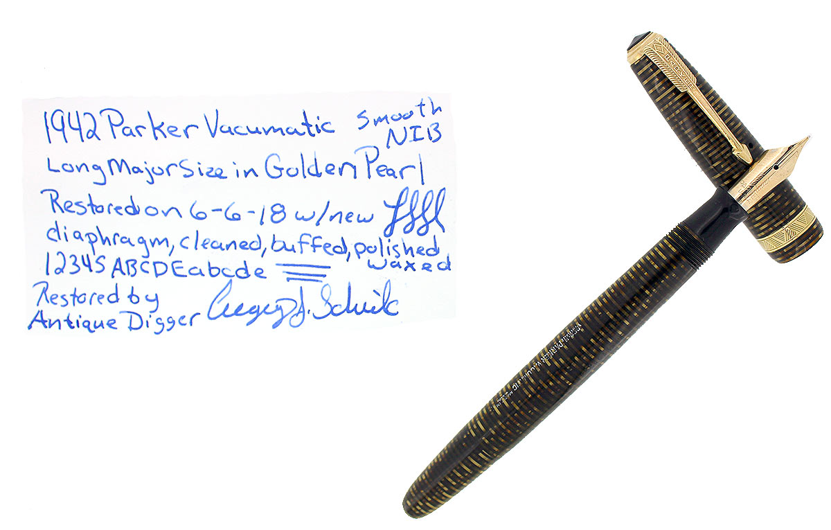 1942 PARKER VACUMATIC GOLDEN PEARL LONG MAJOR SIZE FOUNTAIN PEN RESTOR