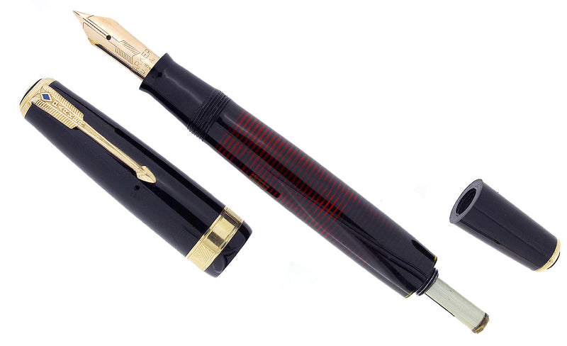 1939 PARKER JET BLACK SENIOR MAXIMA VACUMATIC FOUNTAIN PEN RESTORED OFFERED BY ANTIQUE DIGGER