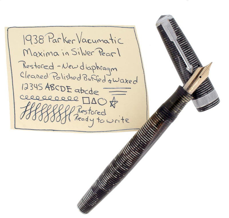 1938 PARKER SILVER PEARL SENIOR MAXIMA VACUMATIC FOUNTAIN PEN RESTORED OFFERED BY ANTIQUE DIGGER