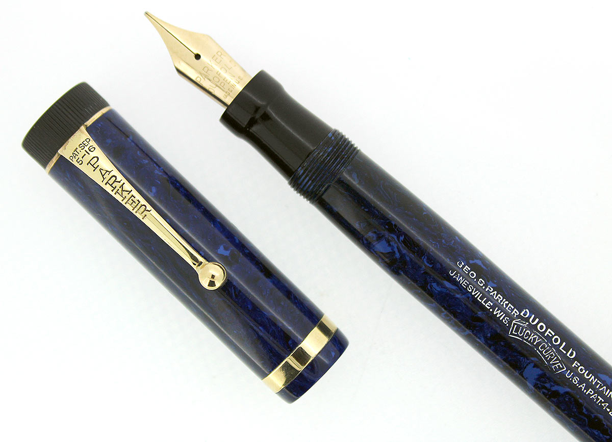 CIRCA 1927 PARKER SENIOR DUOFOLD BLUE ON BLUE LAPIS FOUNTAIN PEN F - B