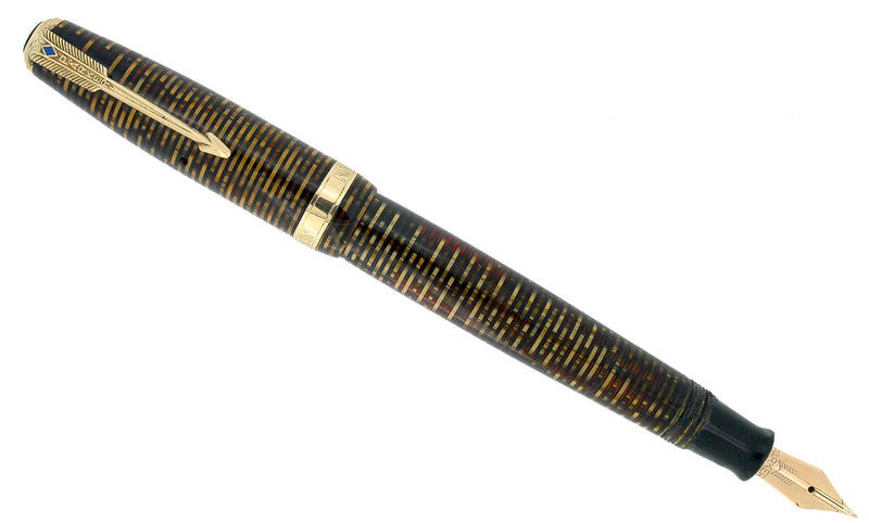 1941 PARKER VACUMATIC DOUBLE JEWEL GOLDEN PEARL CELLULOID FOUNTAIN PEN IN RESTORED CONDITION OFFERED BY ANTIQUE DIGGER