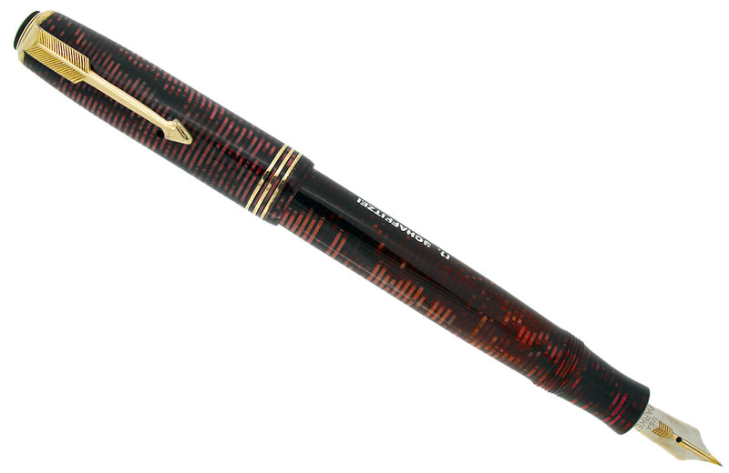 1937 PARKER BURGUNDY PEARL DOUBLE JEWEL VACUMATIC STANDARD SIZE FOUNTAIN PEN IN RESTORED CONDITION OFFERED BY ANTIQUE DIGGER