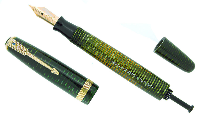 1944 PARKER EMERALD PEARL VACUMATIC FOUNTAIN PEN RESTORED GORGEOUS COLOR OFFERED BY ANTIQUE DIGGER