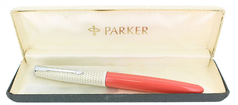 C1956 PARKER 41 FISHSCALE CAP CORAL FOUNTAIN PEN NEW OLD STOCK NEVER INKED OFFERED BY ANTIQUE DIGGER