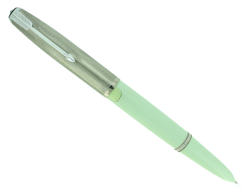 C1956 PARKER 41 PALE GREEN BROAD NIB FOUNTAIN PEN NEW OLD STOCK STICKERED MINT OFFERED BY ANTIQUE DIGGER