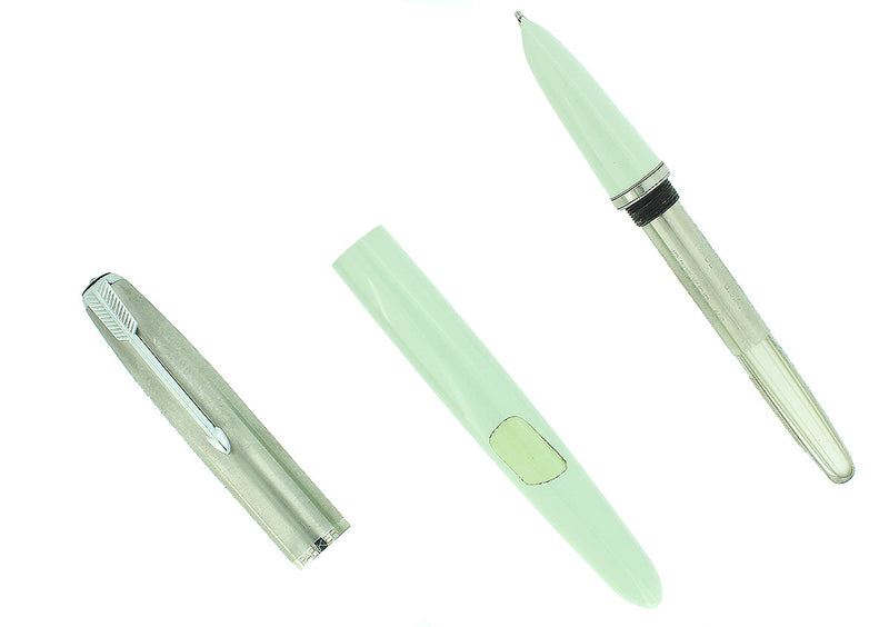 C1956 PARKER 41 PALE GREEN BROAD NIB FOUNTAIN PEN NEW OLD STOCK STICKERED MINT OFFERED BY ANTIQUE DIGGER