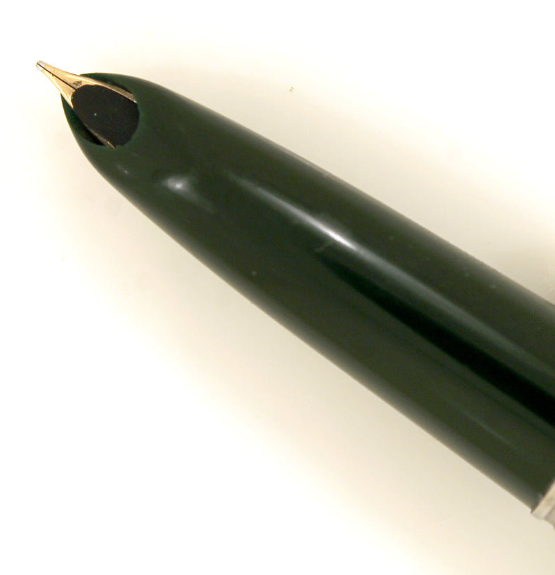 RESTORED 1948 PARKER 51 AEROMETRIC FOUNTAIN PEN IN FOREST GREEN WITH LUSTRALOY CAP OFFERED BY ANTIQUE DIGGER