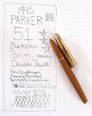 1945 PARKER 51 DOUBLE JEWEL FOUNTAIN PEN IN BUCKSKIN BEIGE RESTORED