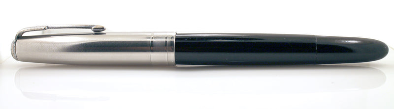 1946 PARKER 51 BLACK FOUNTAIN PEN WITH JEWELER'S COIN STACK CAP BANDING OFFERED BY ANTIQUE DIGGER