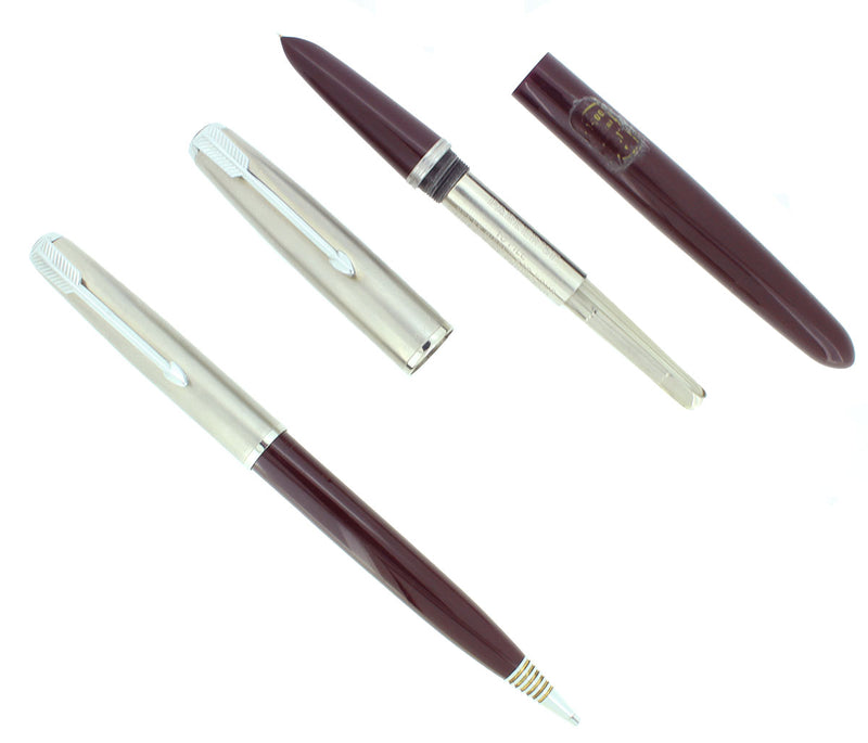 1951 PARKER 51 AEROMETRIC BURGUNDY FOUNTAIN PEN & PENCIL STICKERED MINT OFFERED BY ANTIQUE DIGGER