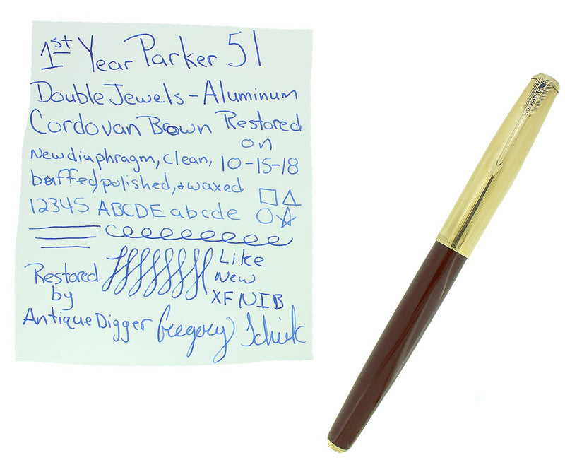 RESTORED 1941 PARKER 51 DOUBLE JEWEL FIRST YEAR CORDOVAN BROWN FOUNTAIN PEN OFFERED BY ANTIQUE DIGGER