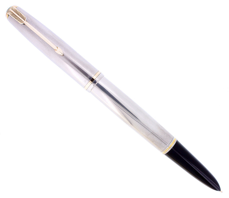 1952 PARKER 51 FLIGHTER AEROMETRIC FOUNTAIN PEN STAINLESS STEEL M NIB RESTORED OFFERED BY ANTIQUE DIGGER