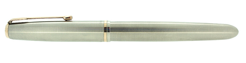 CIRCA 1950 PARKER 51 FLIGHTER AEROMETRIC FOUNTAIN PEN STAINLESS STEEL RESTORED OFFERED BY ANTIQUE DIGGER