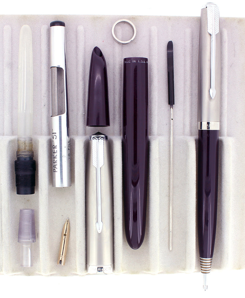 1948 PARKER 51 PLUM AEROMETRIC FOUNTAIN PEN & PENCIL SET RESTORED OFFERED BY ANTIQUE DIGGER