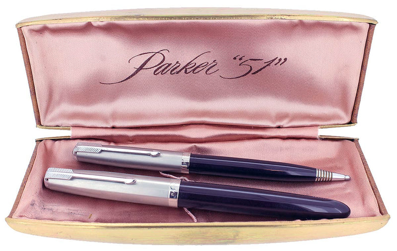 1948 PARKER 51 PLUM AEROMETRIC FOUNTAIN PEN PENCIL SET RESTORED