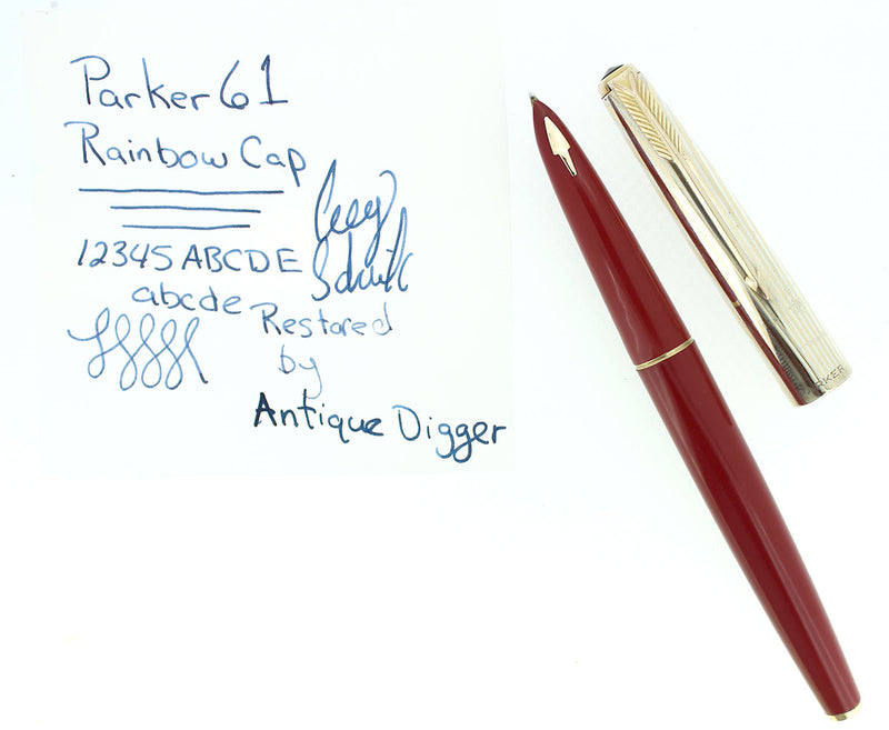 PARKER 61 FOUNTAIN PEN WITH RAINBOW CAP WITH BOX IN RESTORED CONDITION OFFERED BY ANTIQUE DIGGER