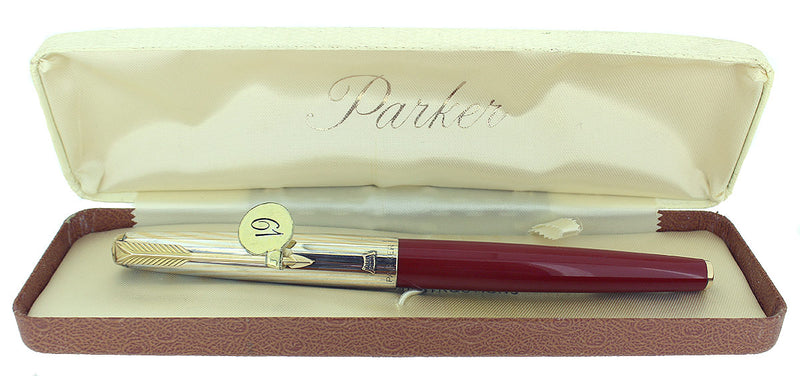 1956 PARKER 61 HERITAGE 1ST EDITION RAGE RED FOUNTAIN PEN RAINBOW CAP NOS MINT IN BOX OFFERED BY ANTIQUE DIGGER