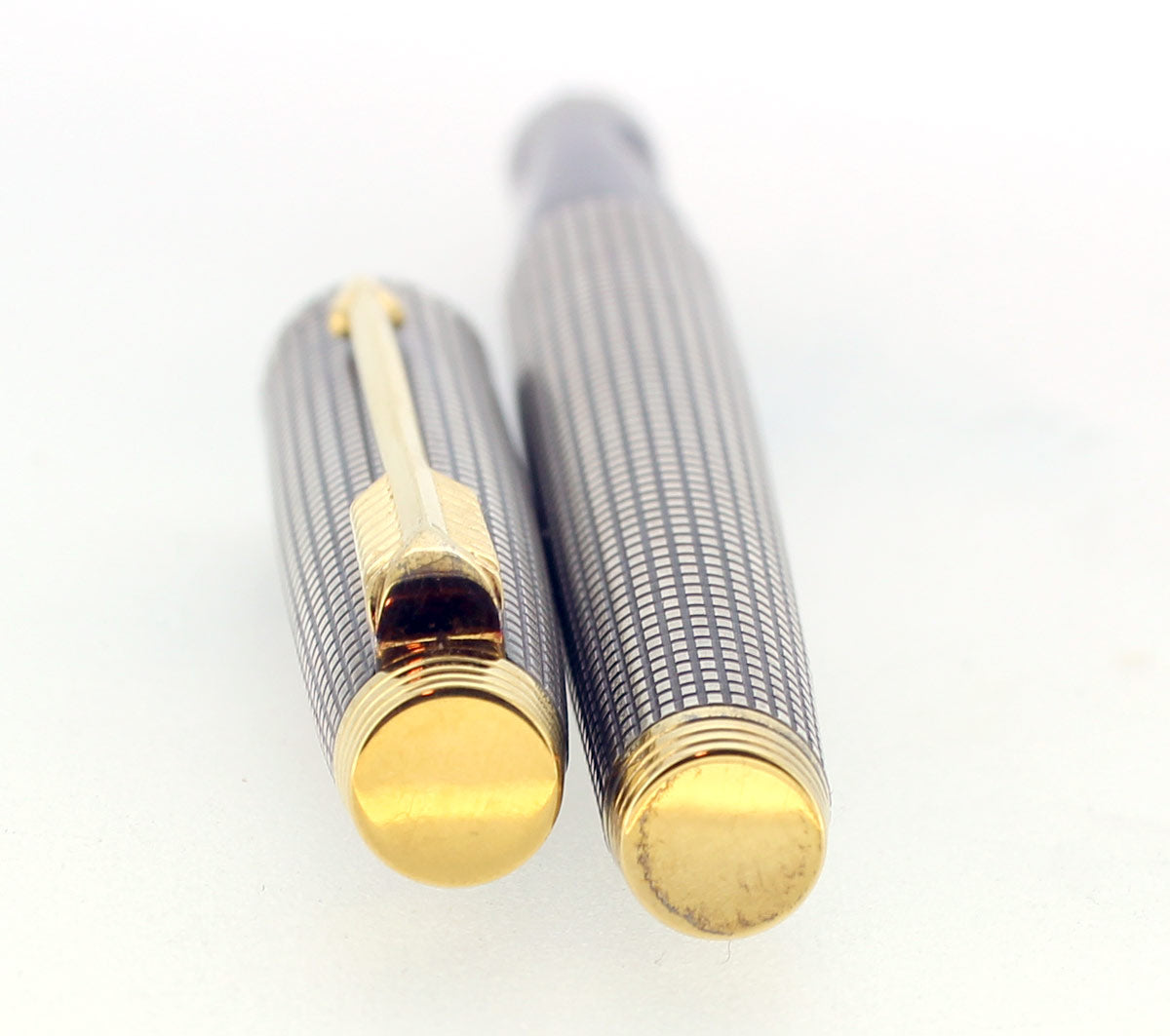 C1966 PARKER 75 STERLING SILVER CROSSHATCH GRID PATTERN FLAT TASSIES 6
