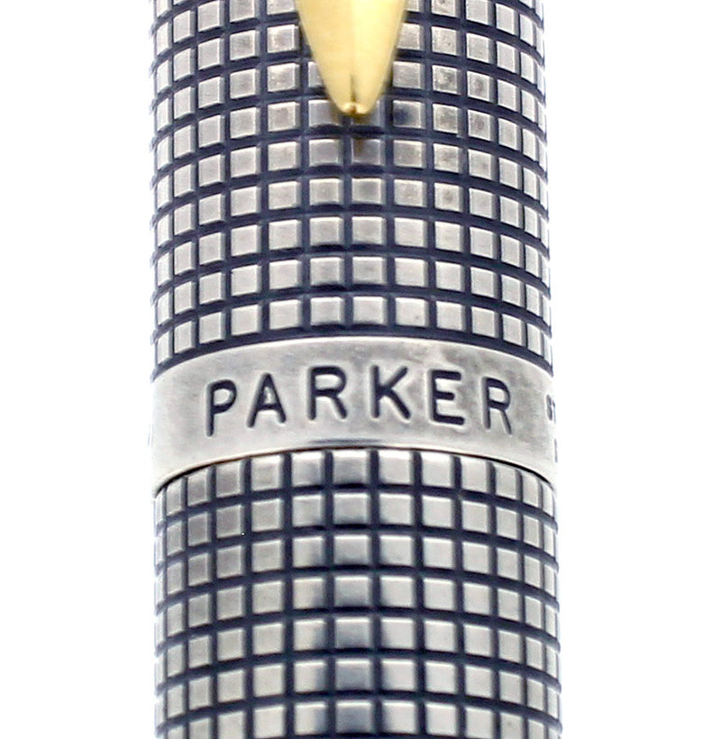 C1966 PARKER 75 STERLING SILVER GRID PATTERN FLAT TASSIES 66 NIB FOUNTAIN PEN NEVER INKED OFFERED BY ANTIQUE DIGGER
