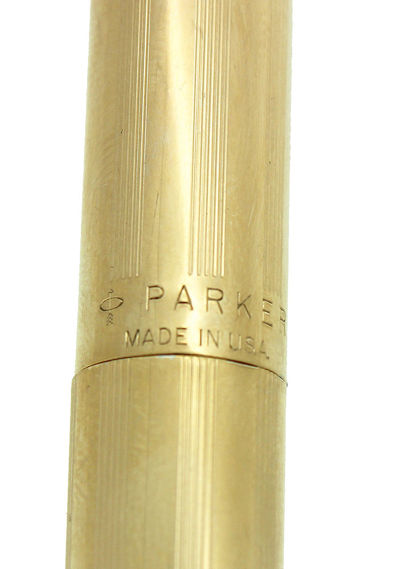 CIRCA 1973 PARKER 75 IMPERIAL FOUNTAIN PEN 22K GOLD ELECTROPLATE JUST SERVICED OFFERED BY ANTIQUE DIGGER