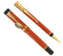 CIRCA 1990 PARKER DUOFOLD CENTENNIAL SPECIAL EDITION ORANGE FOUNTAIN PEN & PENCIL SET