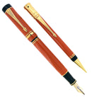 CIRCA 1990 PARKER DUOFOLD CENTENNIAL SPECIAL EDITION ORANGE FOUNTAIN PEN & PENCIL SET