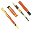 CIRCA 1990 PARKER DUOFOLD CENTENNIAL SPECIAL EDITION ORANGE FOUNTAIN PEN & PENCIL SET