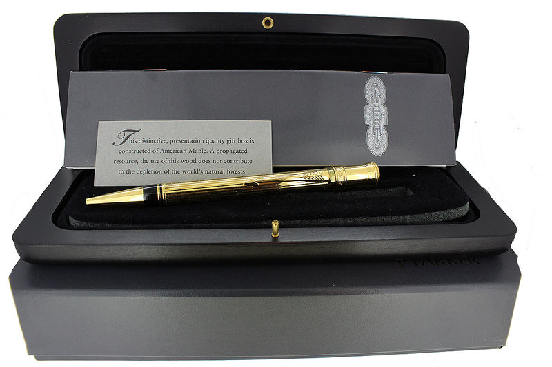1991 PARKER DUOFOLD 23K GOLD GORDON BALLPOINT PEN MINT NEW IN BOX MADE IN UK OFFERED BY ANTIQUE DIGGER