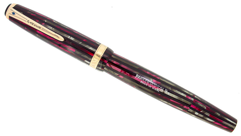 1945 PARKER SENIOR DUOFOLD DUSTY ROSE CELLULOID FOUNTAIN PEN RESTORED OFFERED BY ANTIQUE DIGGER