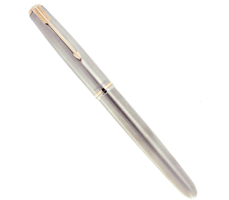 1950 PARKER 51 FLIGHTER AEROMETRIC FOUNTAIN PEN STAINLESS STEEL M NIB RESTORED OFFERED BY ANTIQUE DIGGER