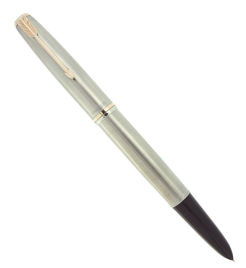 1950 PARKER 51 FLIGHTER AEROMETRIC FOUNTAIN PEN STAINLESS STEEL M NIB RESTORED OFFERED BY ANTIQUE DIGGER