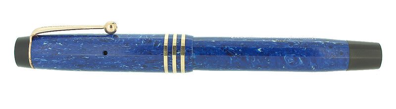 RESTORED CIRCA 1931 PARKER DUOFOLD LAPIS WHITE ON BLUE FOUNTAIN PEN NEAR MINT OFFERED BY ANTIQUE DIGGER