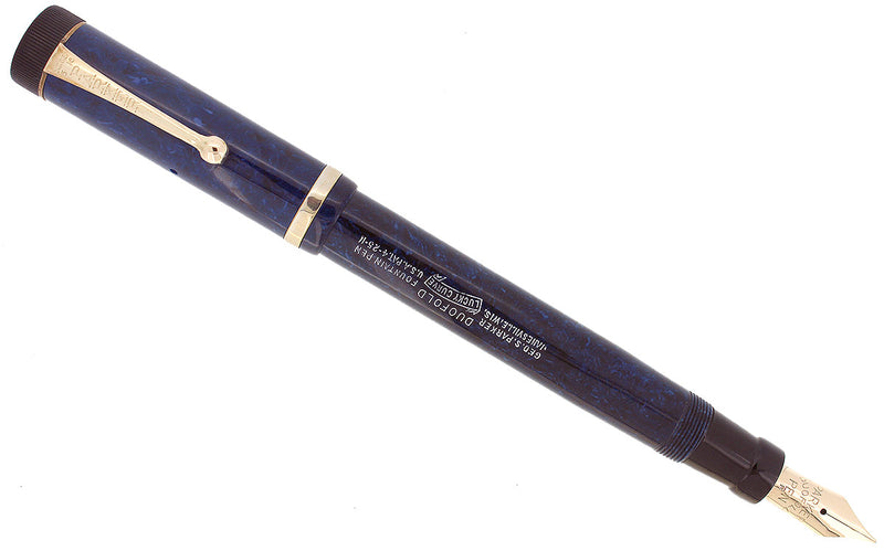 CIRCA 1927 PARKER SR DUOFOLD BLUE ON BLUE LAPIS FOUNTAIN PEN F-M NIB RESTORED OFFERED BY ANTIQUE DIGGER