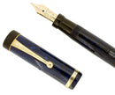 CIRCA 1927 PARKER SR DUOFOLD BLUE ON BLUE LAPIS FOUNTAIN PEN F-M NIB RESTORED OFFERED BY ANTIQUE DIGGER